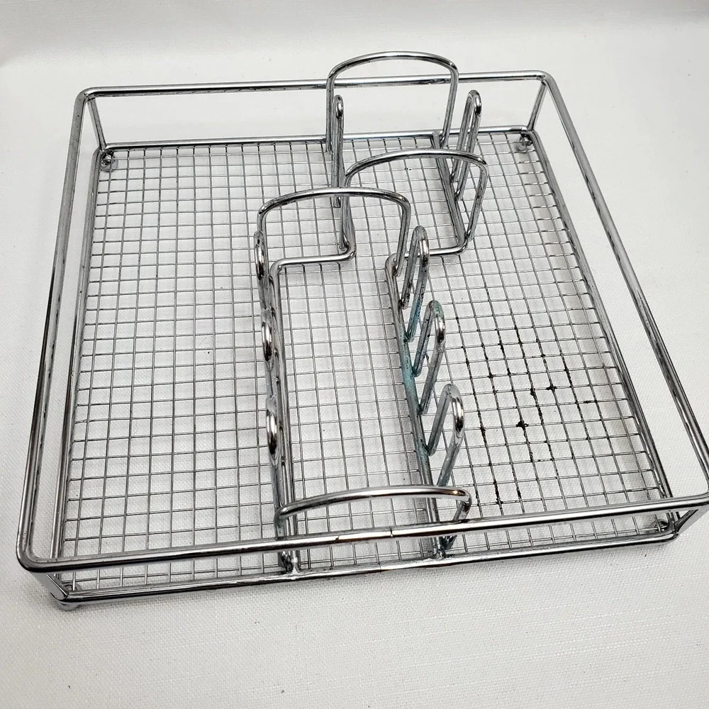 Silver Chrome/Metal Silverware Condiment Tray Holder‎ ◇ Durable ◇ Multiple Uses